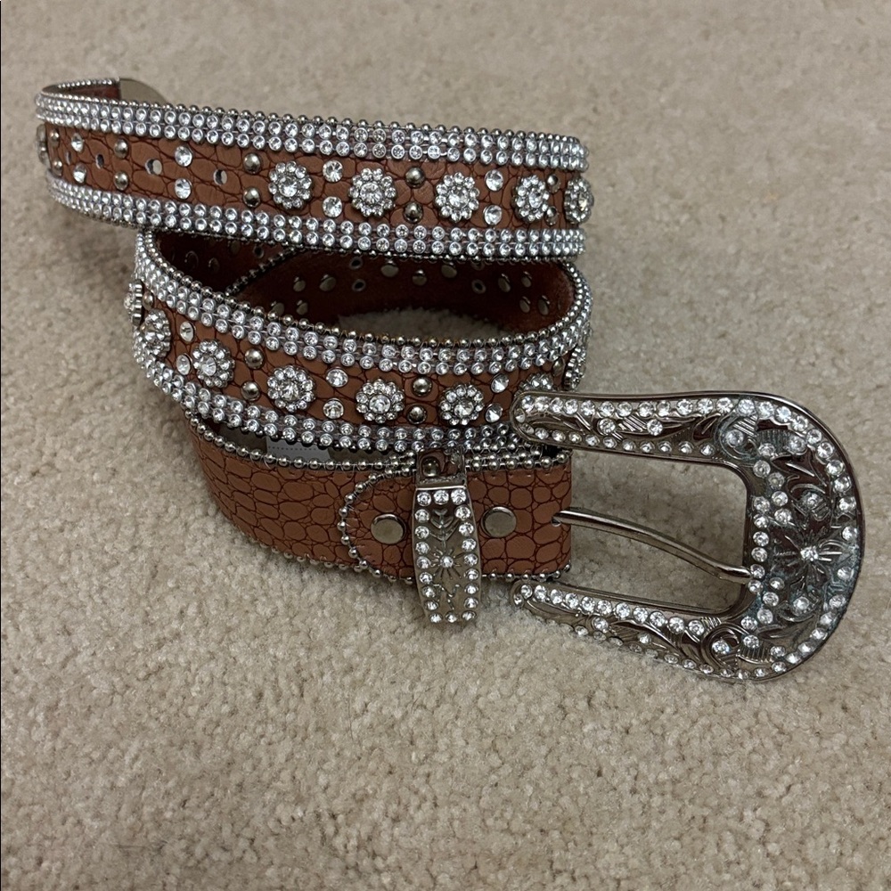 Brown and Silver Embellished Women's Belt